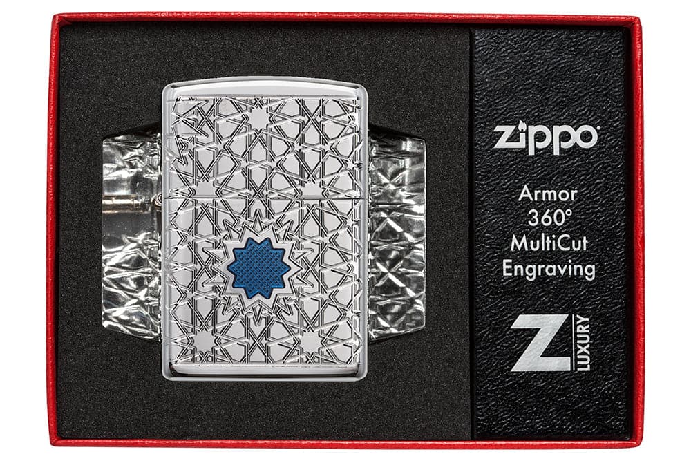 Zippo 49076 167 Star Pattern Design High Polish Chrome Windproof Lighter, Classic Model, Silver - OUTBACK