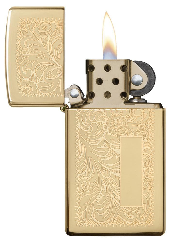 Zippo 1652B Slim High Polish Brass Venetian Windproof Lighter, Slim Model, Gold - OUTBACK