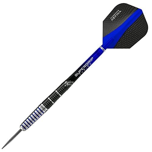 Harrows Cobalt Black/Blue 90% Tungsten Steel Tip Darts, 3 Supergrip Fusion Shafts, 3 Retina Flights (24g) - Athletix.ae