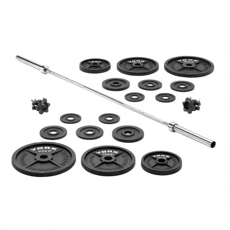 Combo York, 140Kg Black Cast Iron Olympic Weight Set, Black/Silver - Athletix.ae