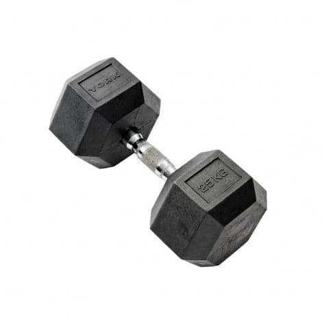 York, Commercial Rubber Hex Dumbbell, 35005, Black - Athletix.ae