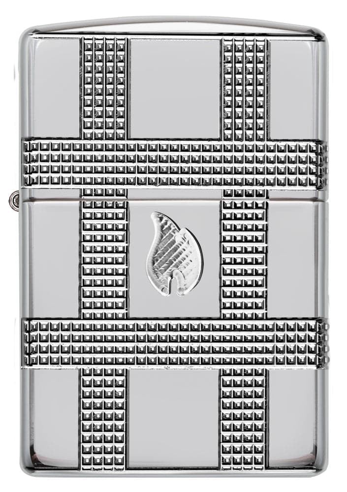 Zippo 49079 167 Zippo Geometric Design High Polish Chrome Windproof Lighter, Classic Model, Silver - OUTBACK