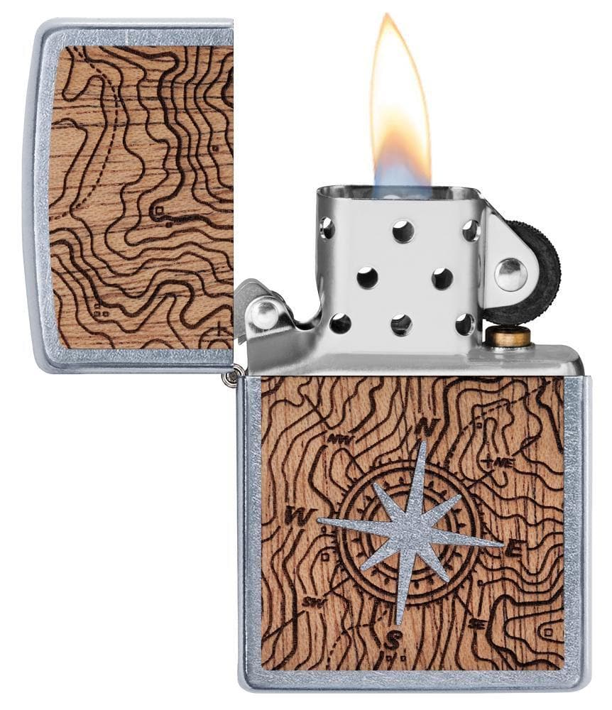 Zippo 49055 WOODCHUCK USA Compass Design Street Chrome Windproof Lighter, Classic Model, Silver - OUTBACK