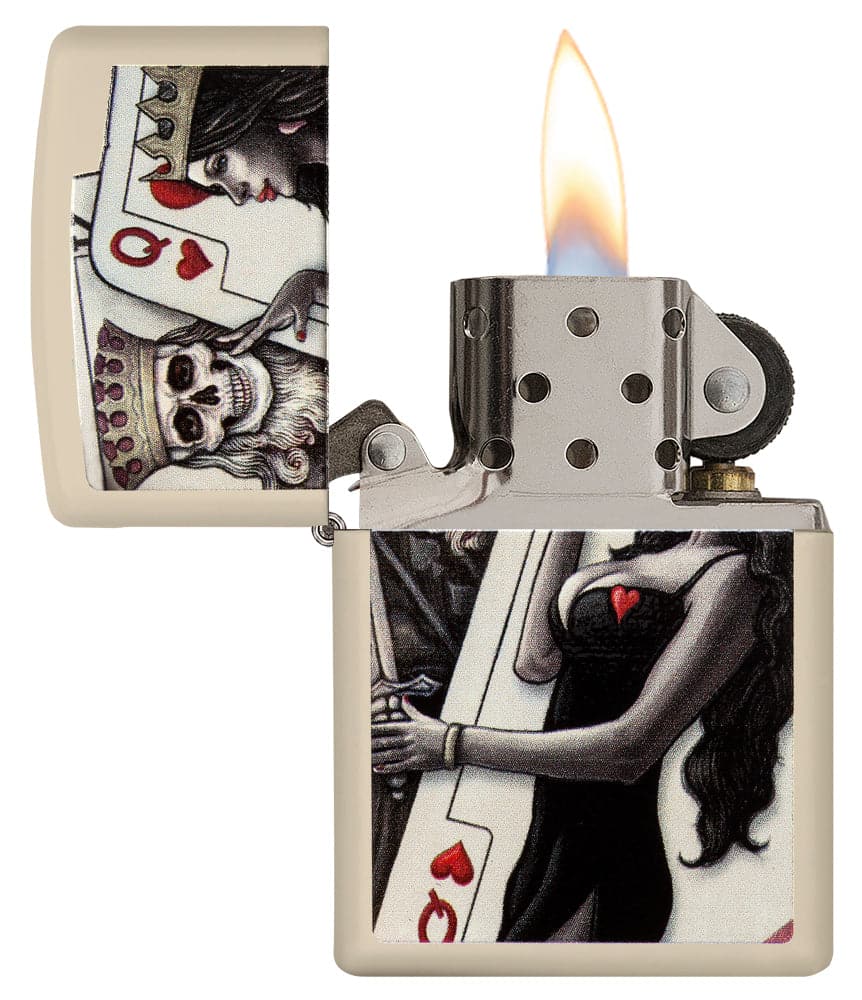 Zippo 29393 Skull King Queen Beauty Cream matte Windproof Lighter, Classic Model, White - OUTBACK