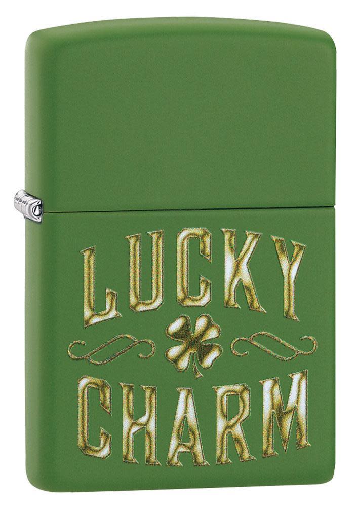 Zippo 49138 228 Lucky Charm Design Green Matte Windproof Lighter, Classic Model, Green - OUTBACK