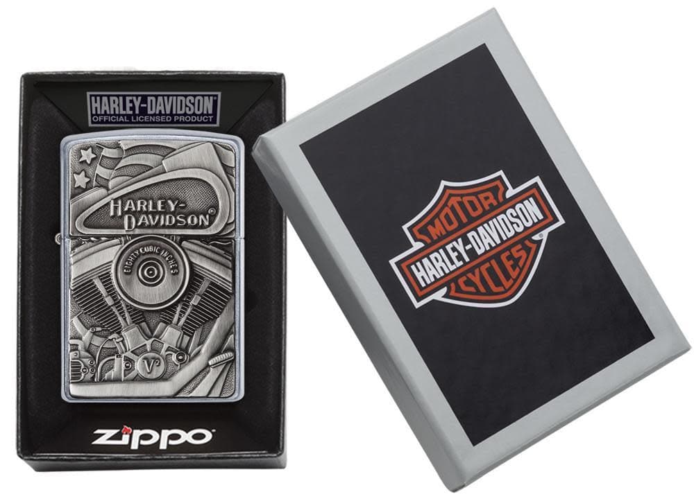 Zippo 29266 207 Harley-Davidson Engine Surprise Emblem Street Chrome Lighter , Harley-Davidson Model, Silver - OUTBACK