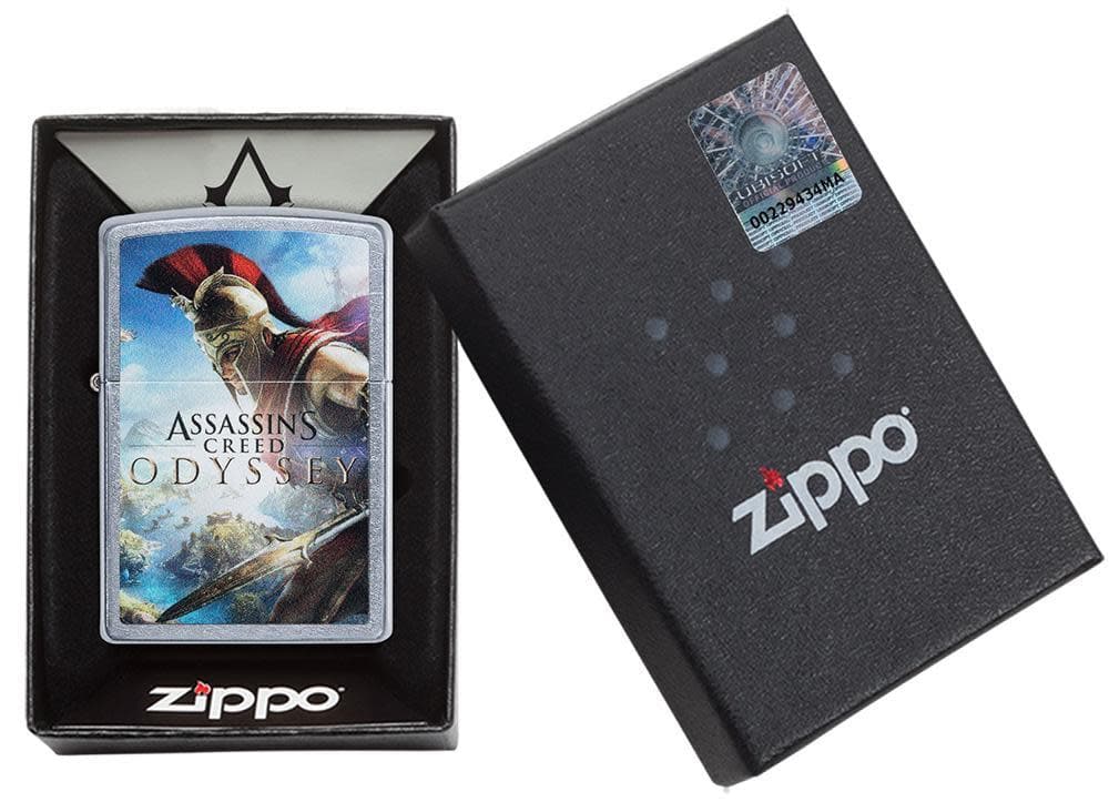 Zippo 49083 Assassins Creed Odyssey Street Chrome Windproof Lighter, Classic Model, Silver - OUTBACK