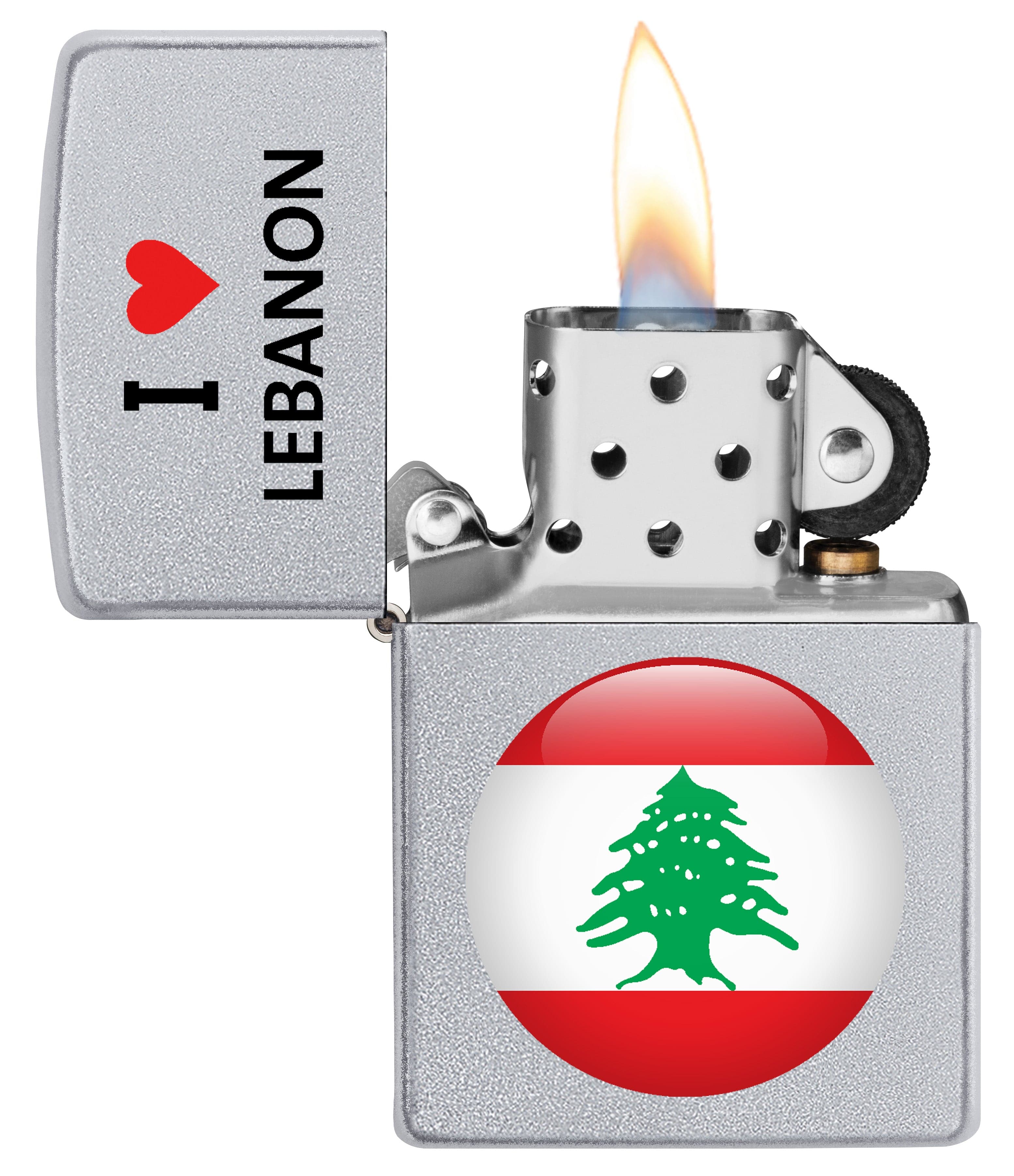 Zippo CI412704 205 I Love Lebanon Design Satin Chrome Windproof Lighter, Middle East Model, Silver - OUTBACK