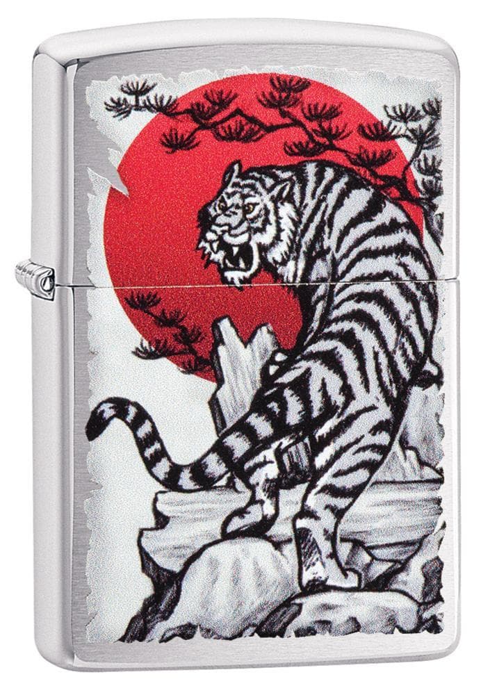 Zippo 29889 Asian Tiger Design Brushed Chrome Windproof Lighter, Classic Model, Silver - OUTBACK