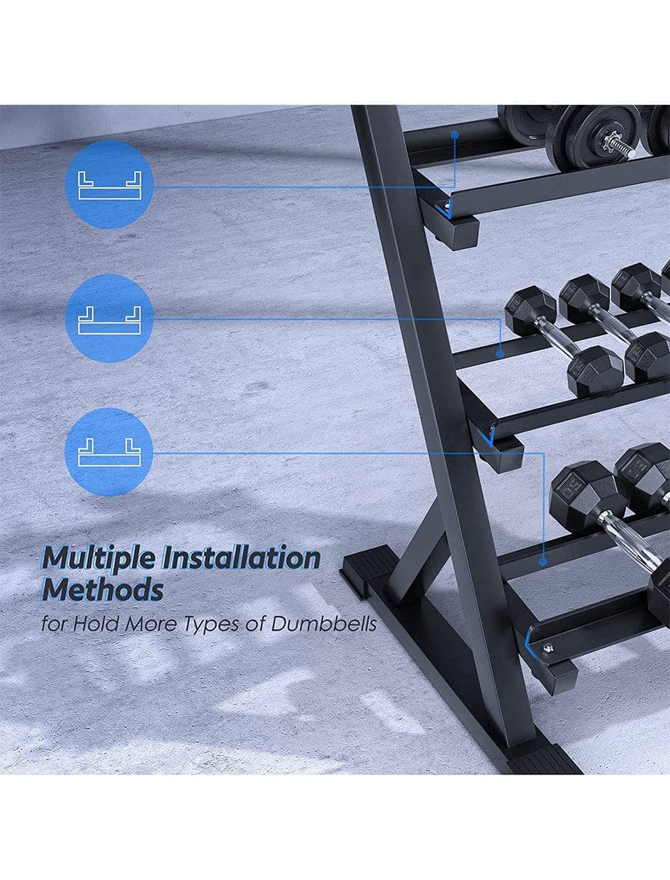 PRSAE Dumbbell Rack 1441 Fitness 3 Tier Dumbbell Rack for 8 Pairs