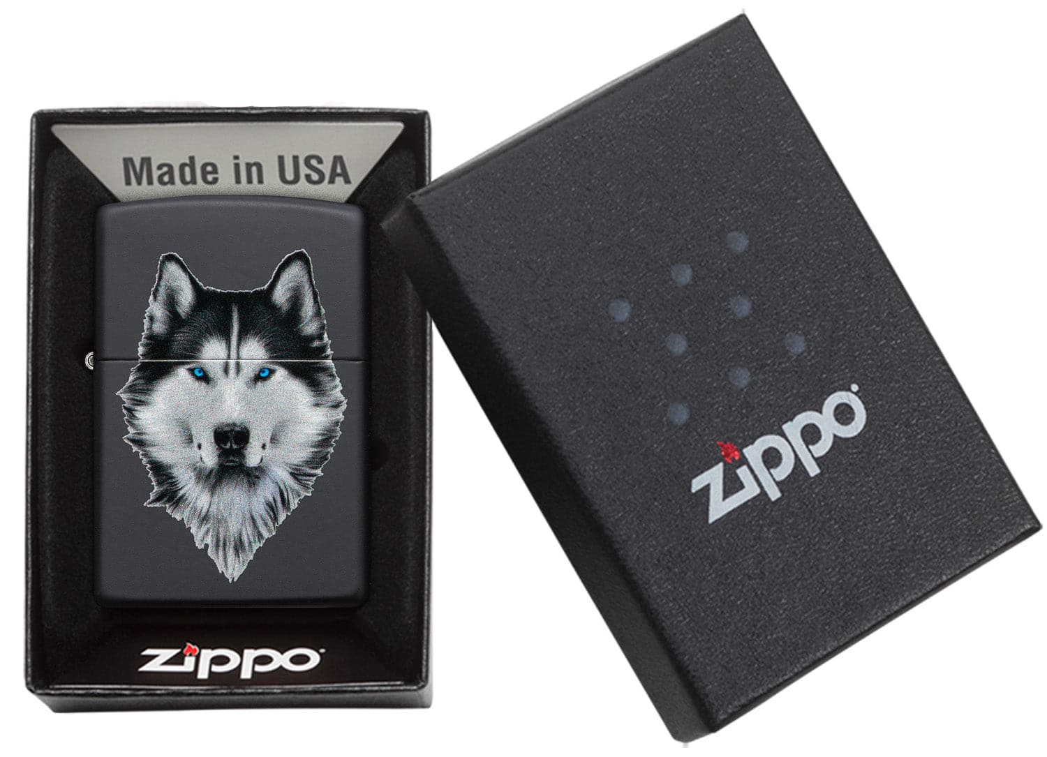 Zippo CI412378 218 Siberian Husky Design Black Matte Windproof Lighter, Middle East Model, Black - OUTBACK