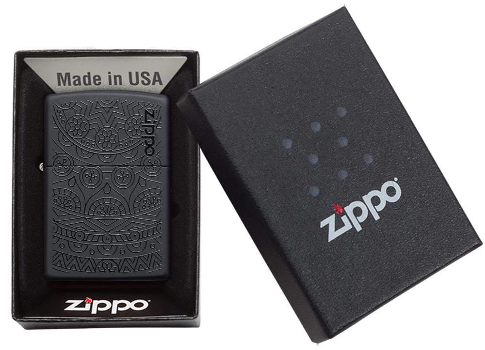 Zippo 29989 218 Tone on Tone Design Black Matte Windproof Lighter, Classic Model, Black - OUTBACK