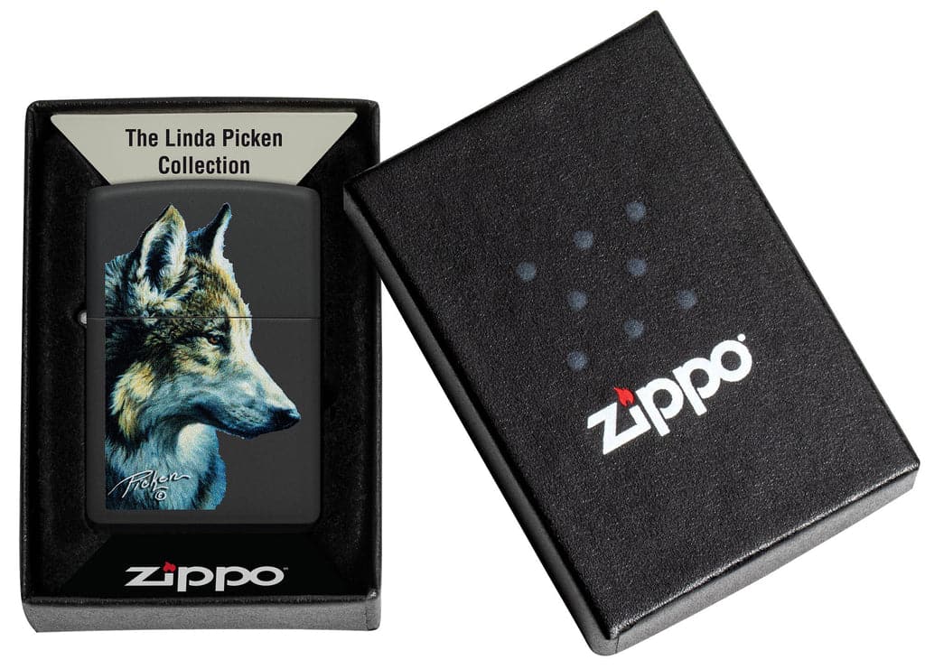 Zippo 48598 218 Linda Pickens Wolf Design Black Matte Windproof Lighter - OUTBACK