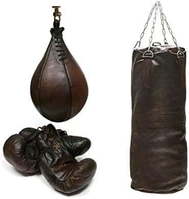 Ta Sport, Vintage Leather Boxing Gym Punch Bag, Brown - Athletix.ae