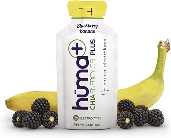 Huma Chia Energy Gel Plus - Blackberry Banana - 9 count x 42g - 21gr Carbs, 240mg Sodium, 2x Electrolytes, 100% All Natural, Vegan, Gluten Free, Caffeine Free, No Stomach Problems, Easy Digestion - Athletix.ae