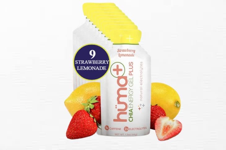 Huma Chia Energy Gel Plus - Strawberry Lemonade - 9 count x 44g - 21gr Carbs, 245mg Sodium, 1x Caffeine (25mg), 2x Electrolytes, 100% All Natural, Vegan, Gluten Free, No Stomach Problems, - Athletix.ae