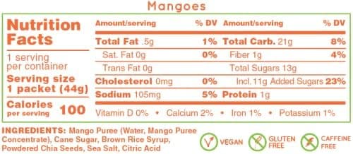 Huma Chia Energy Gel - Mangoes - 9 count x 43g - 21gr Carbs, 105mg Sodium, 100% All Natural, Vegan, Gluten Free, Caffeine Free, No Stomach Problems, Great Taste, Easy Digestion - Athletix.ae