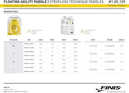 FINIS Floating Agility Paddles Large for Swim Training, Yellow - Athletix.ae