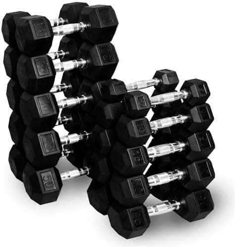 Ta Sports, Hex Dumbbell Set 2.5Kg To 25Kg With Heavy Duty Dumbbell Rack, Silver - Athletix.ae