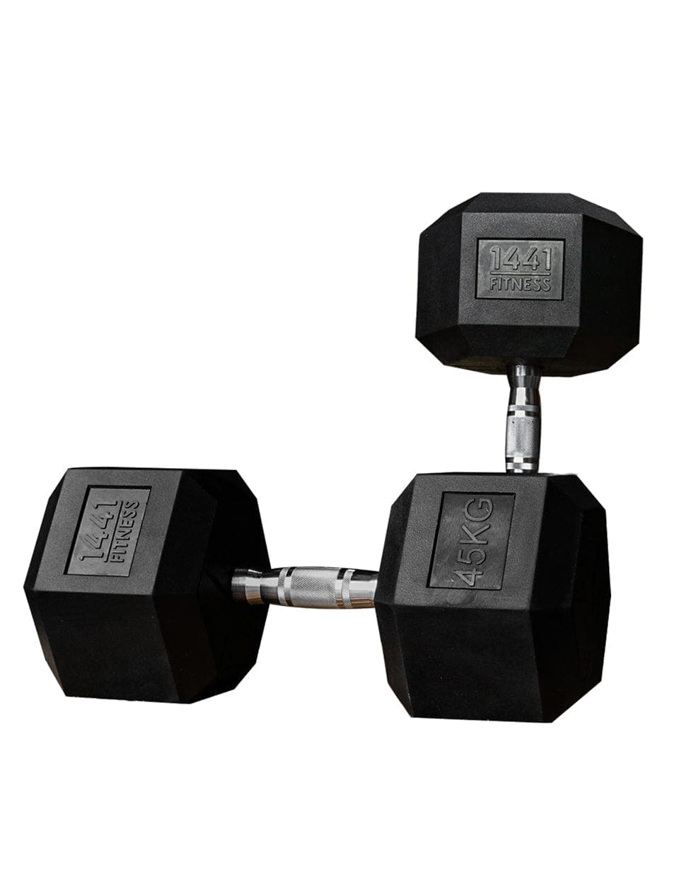 PRSAE Dumbbells 45 KG 1441 Fitness Rubber Hex Dumbbells in Kilogram | Sold In Pairs (2 pcs) | Tough & Durable | Chrome Plated Economical Handle