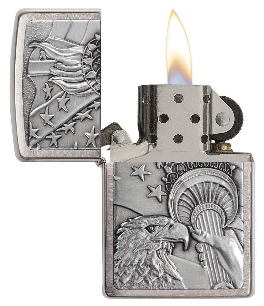 Zippo 20895 200 Patriotic Eagle Emblem Brushed Chrome Windproof Lighter, Classic Model, Silver - OUTBACK