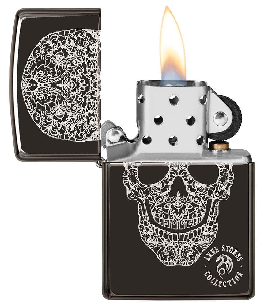 Zippo 49143 Anne Stokes Fancy Skull High Polish Black Windproof  Lighter, Classic Model, Black - OUTBACK