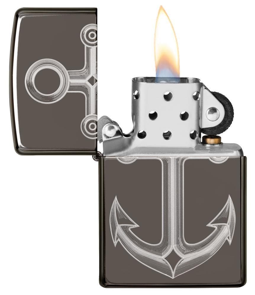 Zippo 49028 Anchor Design Black Ice Windproof Lighter, Classic Model, Black - OUTBACK