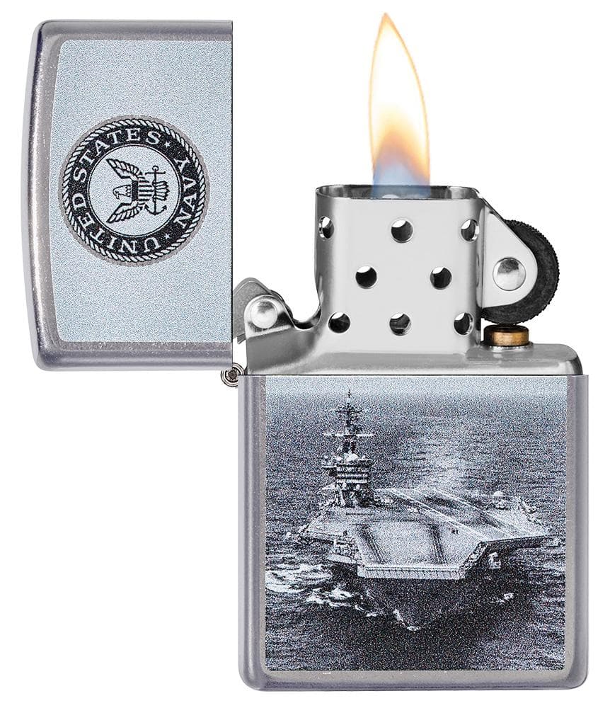 Zippo 49319 U.S. Navy® Aircraft Carrier Street Chrome™ Windproof Lighter, Classic Model, Street Chrome - OUTBACK