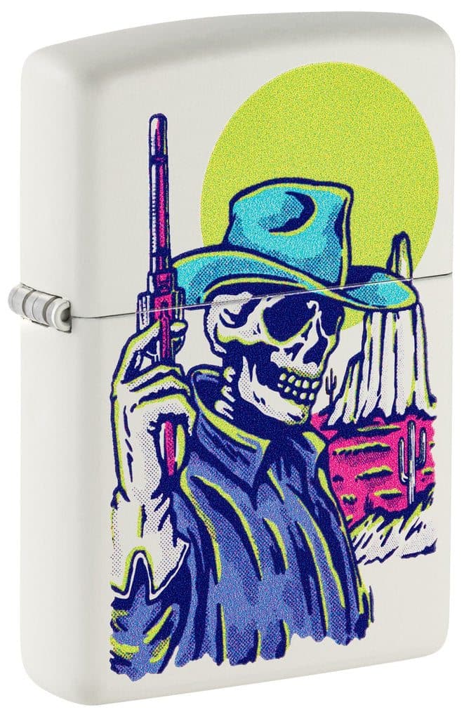 Zippo 48502 214 Wild West Skeleton Design White Matte Windproof Lighter - OUTBACK