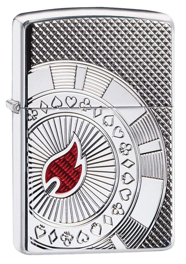 Zippo 49058 167 Armor Poker Chip Design High Polish Chrome Windproof Lighter, Classic Model, Silver - OUTBACK