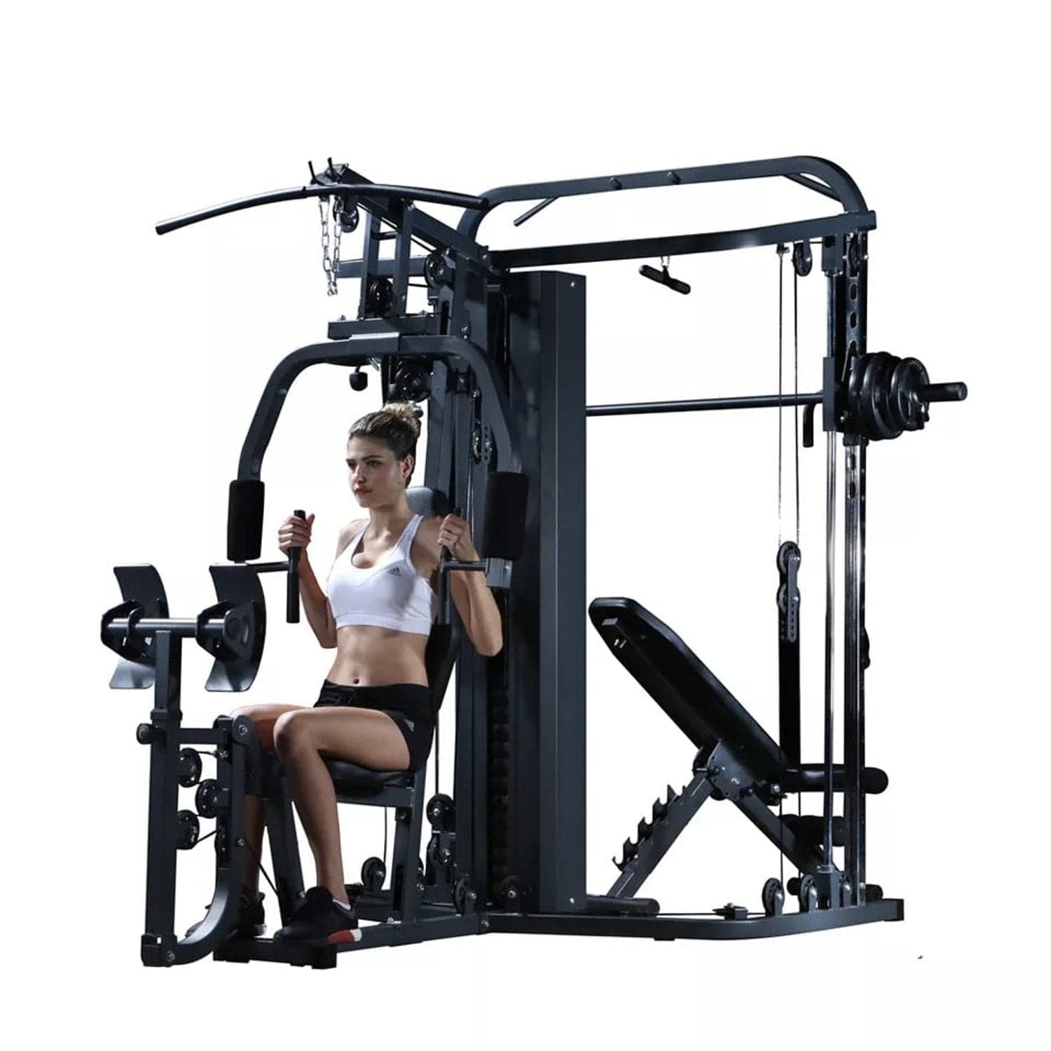 JX Fitness All in One Heavy Duty Multifunctional Smith Machine Cage System with Cable Crossover - Athletix.ae