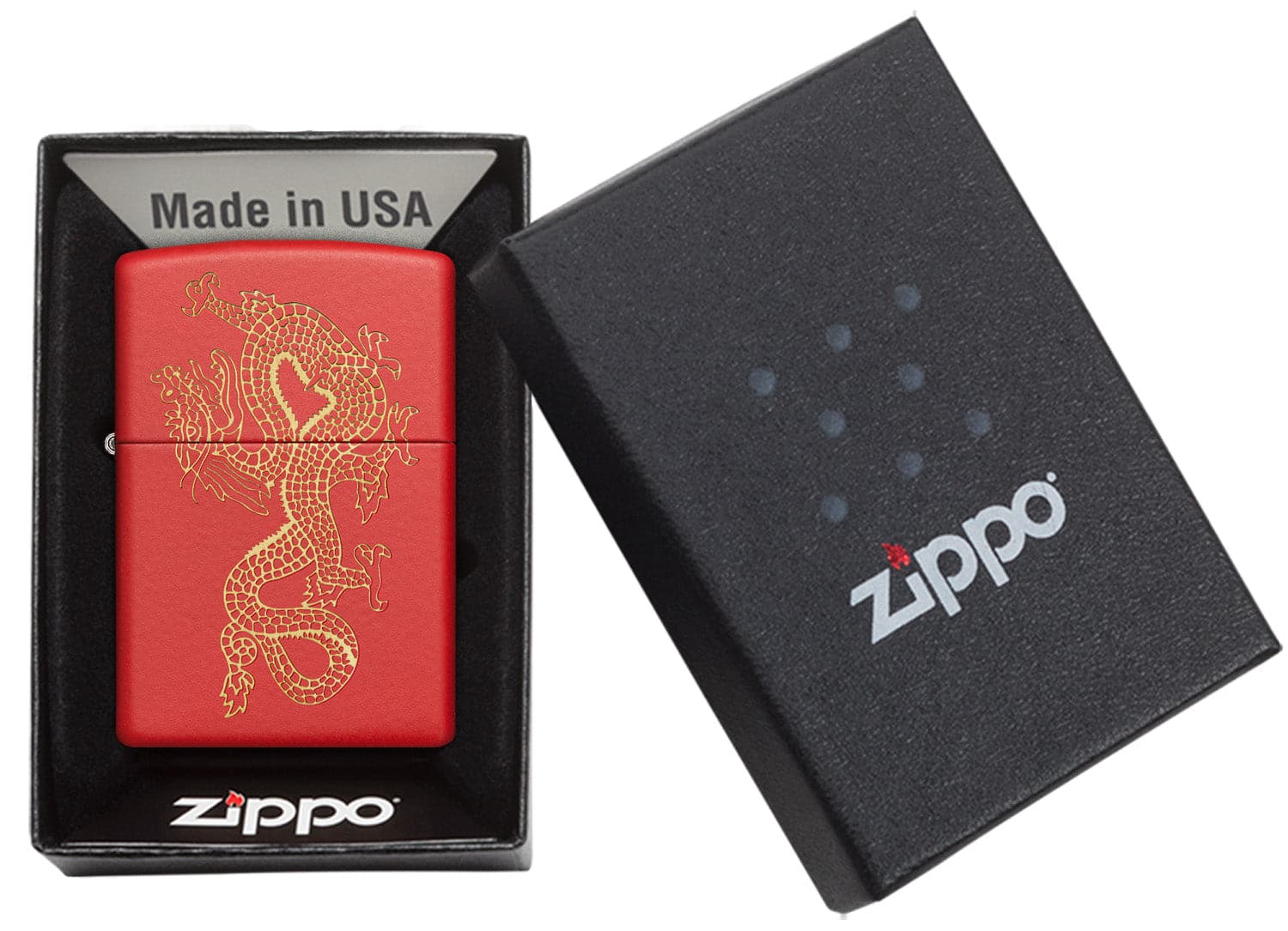 Zippo MP402962 233 Golden Dragon Red Matte Windproof Lighter, Middle East Model, Red - OUTBACK