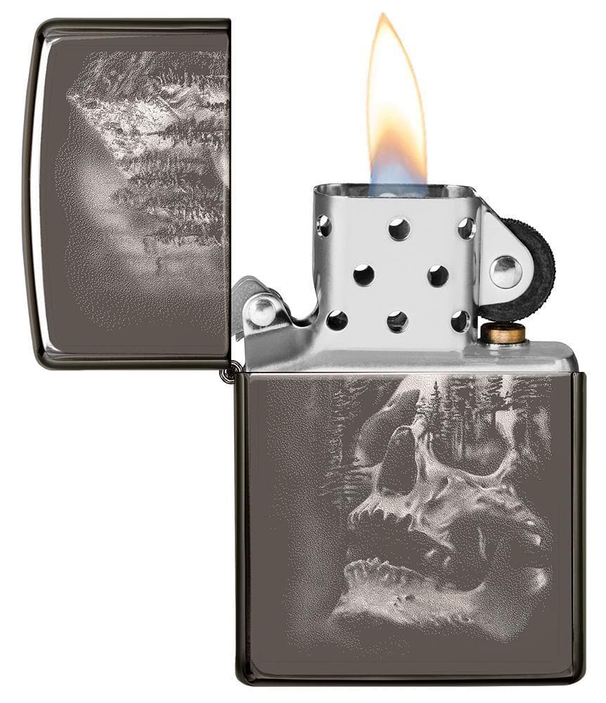 Zippo 49141 150 Skull Mountain Design Black Ice Windproof Lighter, Classic Model, Black - OUTBACK