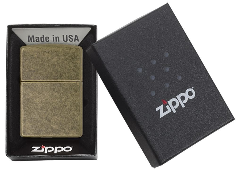 Zippo 201FB Classic Antique Brass Windproof Lighter, Classic Model, Brown - OUTBACK