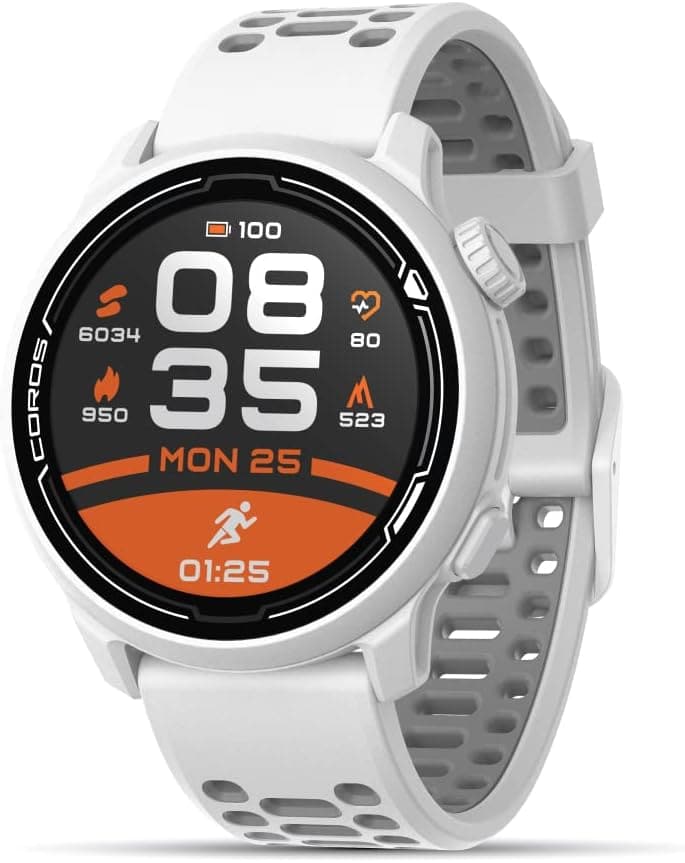 Coros PACE 2 Premium GPS Sport Watch with Nylon or Silicone Band, Heart Rate Monitor, 30h Full GPS Battery, Barometer, ANT+ & BLE Connections, Strava, Stryd & TrainingPeaks (White - Silicone Strap) - Athletix.ae