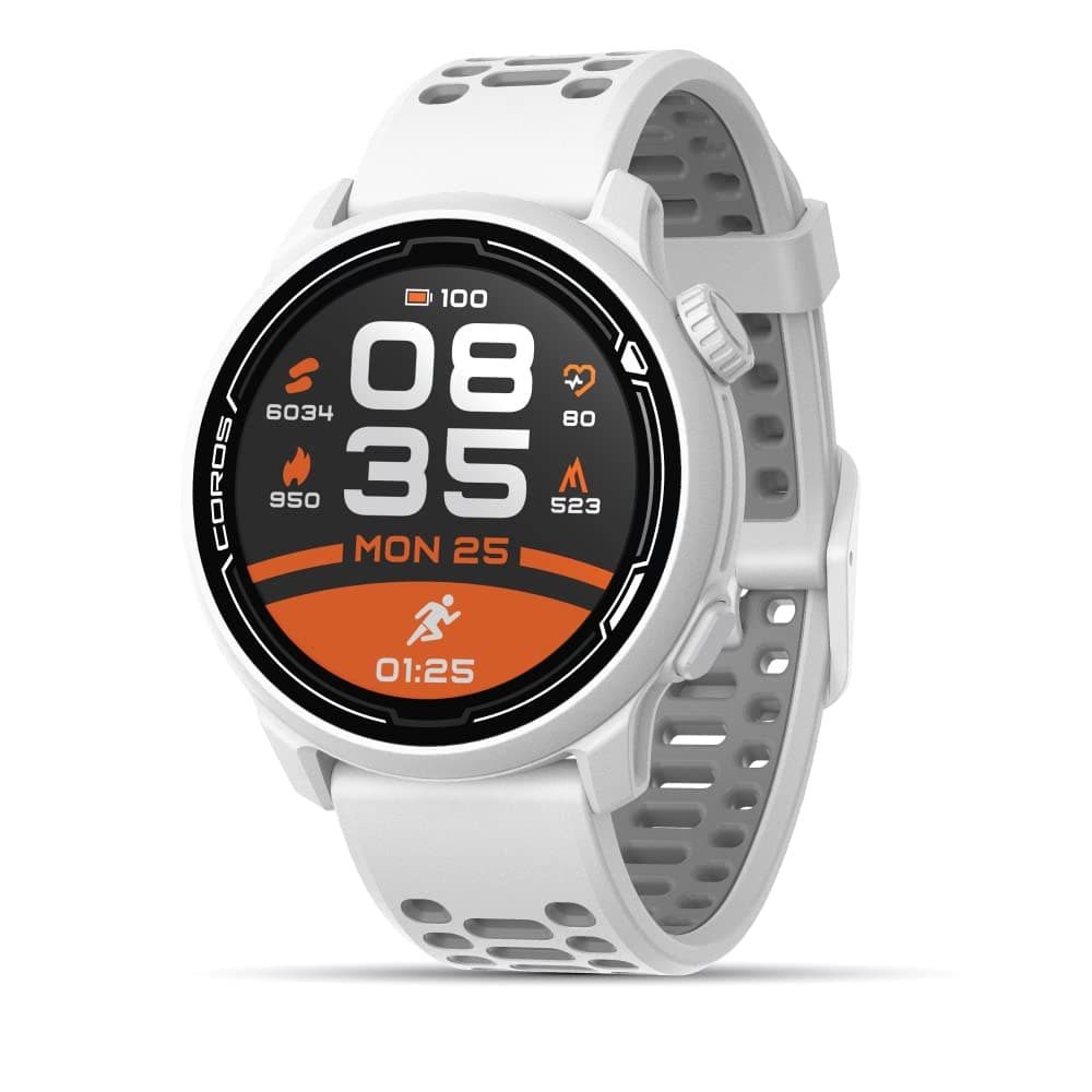 Coros PACE 2 Premium GPS Sport Watch with Nylon or Silicone Band, Heart Rate Monitor, 30h Full GPS Battery, Barometer, ANT+ & BLE Connections, Strava, Stryd & TrainingPeaks (White - Silicone Strap) - Athletix.ae