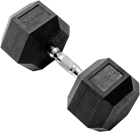 York, Commercial Rubber Hex Dumbbell, 35005, Black - Athletix.ae