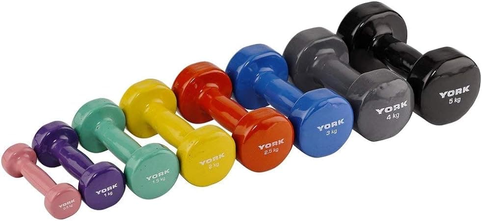 York, Fitness Single Vinyl Dipped Dumbbell, 1 Kg, 1671 Purple - Athletix.ae