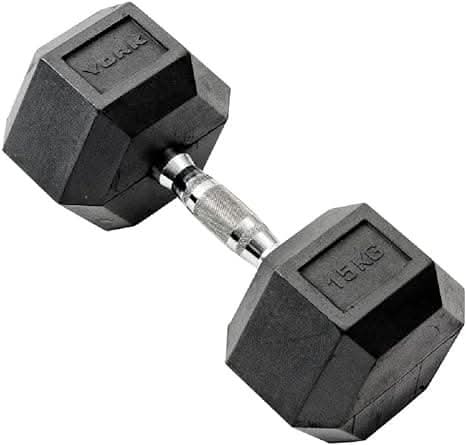 York, Commercial Rubber Hex Dumbbell, 35005, Black - Athletix.ae