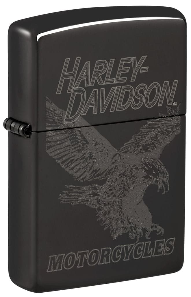 Zippo 48601 24756 Harley Davidson Laser Fancy Fill High Polish Black Windproof Lighter - OUTBACK