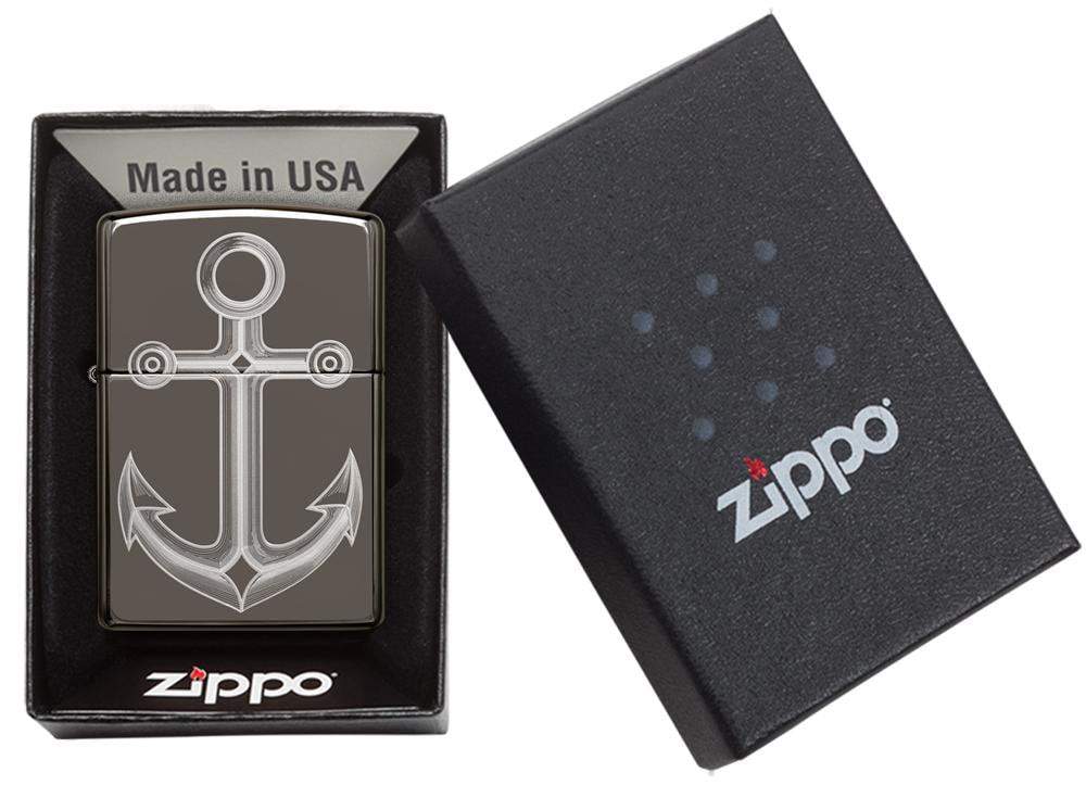 Zippo 49028 Anchor Design Black Ice Windproof Lighter, Classic Model, Black - OUTBACK