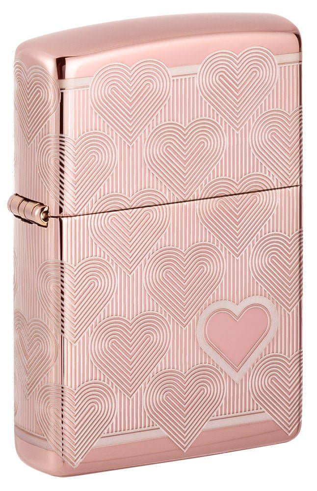 Heart Design High Polish Rose Gold Windproof Lighter, Classic Model, Gold - OUTBACK