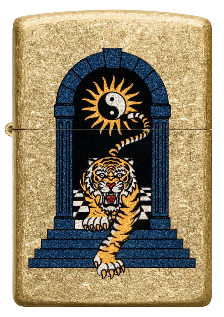 Zippo 48613 49477 Tiger Tattoo Design Tumbled Brass Windproof Lighter - OUTBACK