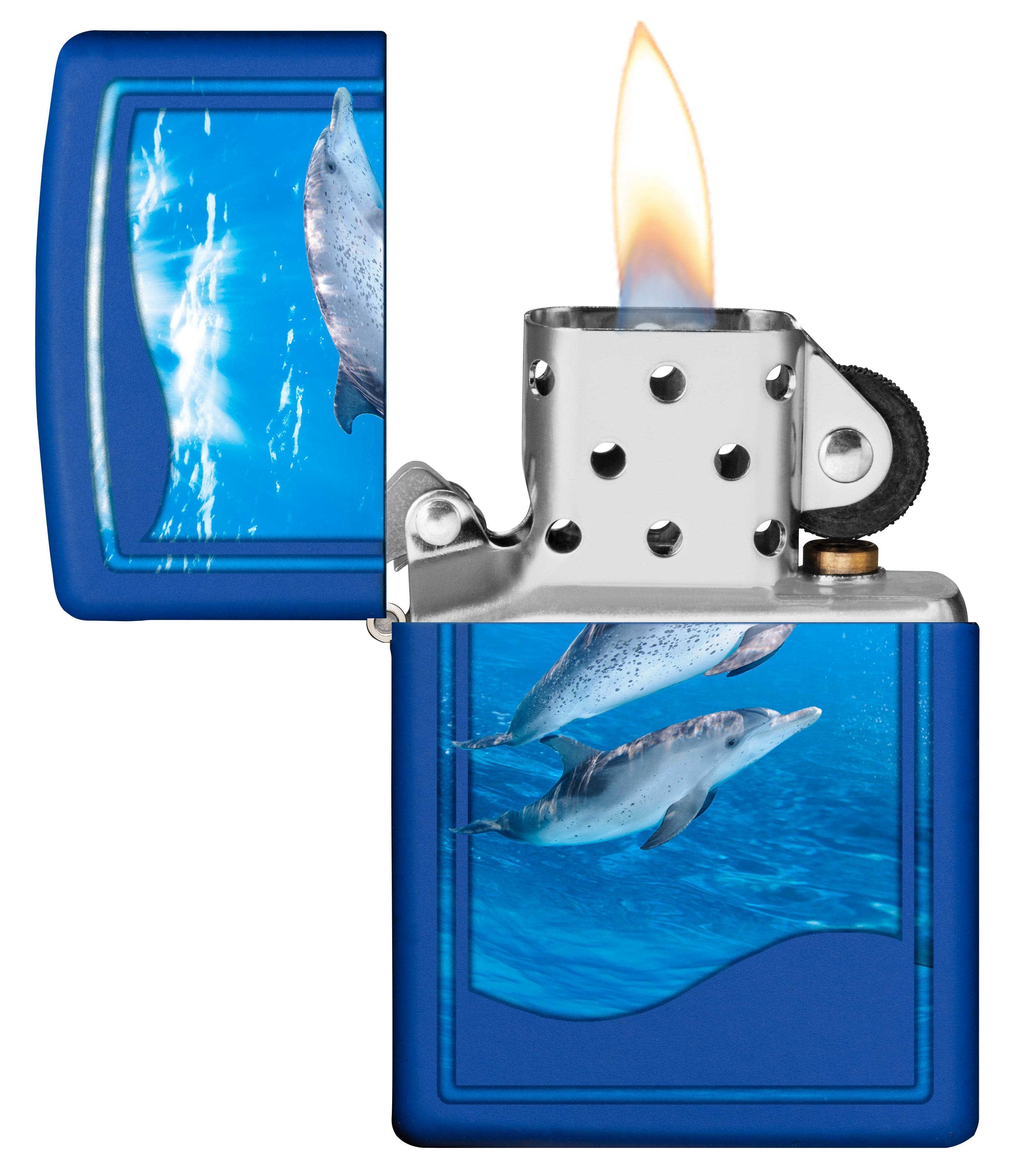 Zippo CI412701 229 Dolphin Design Royal Blue Matte Windproof Lighter, Middle East Model, Blue - OUTBACK