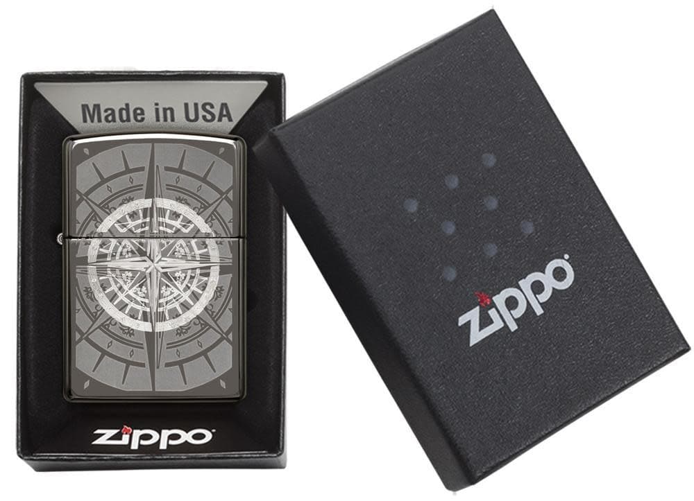 Zippo 29232 150 Engraved Compass Black Ice Windproof Lighter, Classic Model, Black - OUTBACK