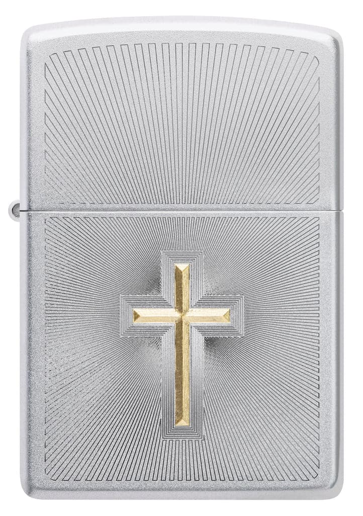 Zippo 48581 205 Auto Two Tone Cross Design Satin Chrome Windproof Lighter - OUTBACK