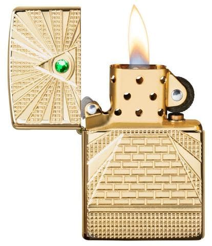 Zippo 49060 169 Eye Of Providence Design High Polish Brass Windproof Lighter, Armor Model, Gold - OUTBACK