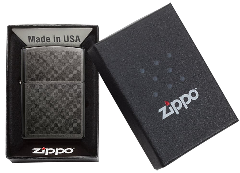 Zippo 29823 Iced Carbon Fiber Checkered Design Deep Grey Windproof Lighter, Classic Model, Grey - OUTBACK