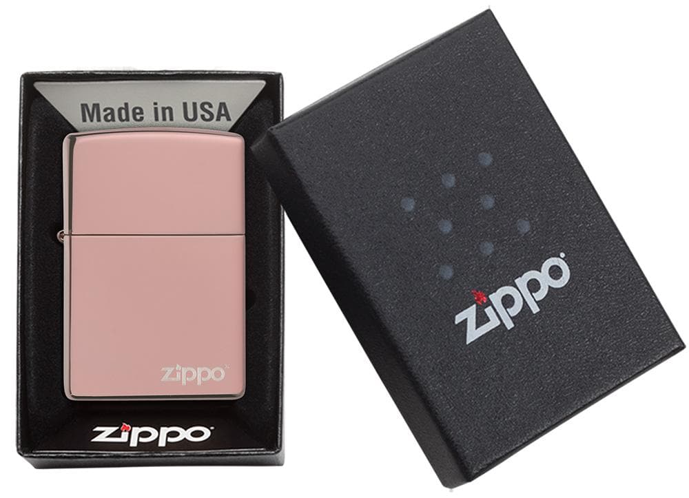 Zippo 49190ZL Classic High Polish Rose Gold Zippo Logo Windproof Lighter, Classic Model, Pink - OUTBACK