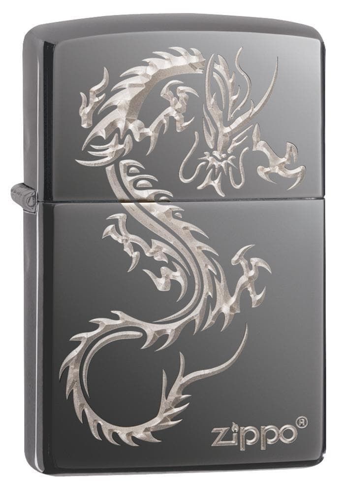 Zippo 49030 Chinese Dragon Design Black Ice Windproof Lighter, Classic Model, Black - OUTBACK